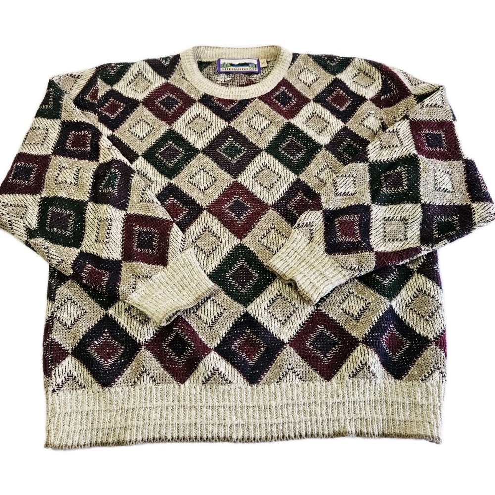 Vintage‎ Shenandoah Sweater Men's XL Multi Colored USA Cotton Diamond Pattern